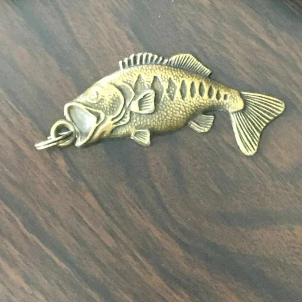 Vintage Brass North American Fishing Club Key Chain Bass Fish USA Charm Only